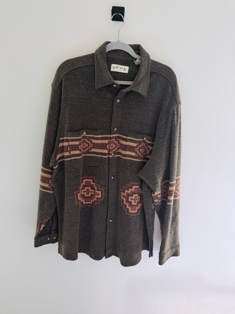 Vintage Orvis Southwestern-Style Button-Down Geometric Fleece Shirt-Size XL